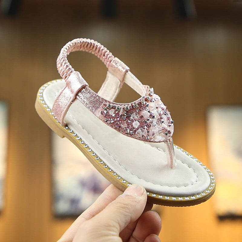 New girl's kids elastic sandals silver stones comfort casual open toe summer 
