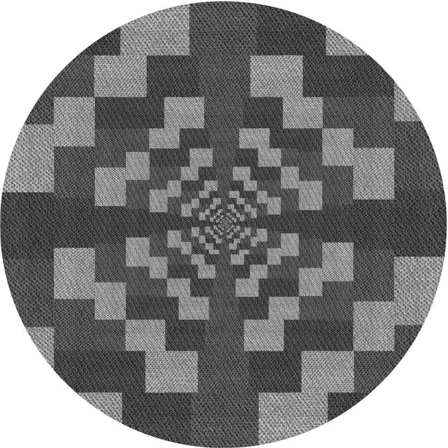 Ahgly Company Tapis Rond Lavable en Machine Intérieur Transitionnel Gris Foncé Noir, 8 Pieds Rond