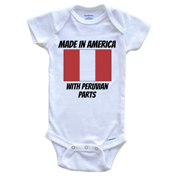 Made In America With Peruvian Parts Peru Flag Funny Baby Bodysuit - Cute One Piece Baby Bodysuit, 0-3 Months White