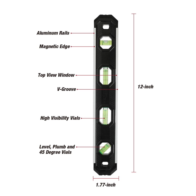 Hyper Tough 12-Inch Magnetic Torpedo Level, 4 Vials photo 3