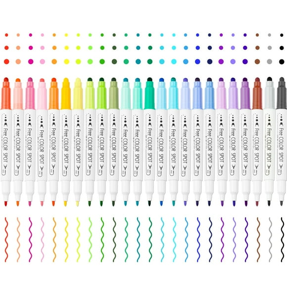 Vibrant DOT Art Pens - 24 Dual Tip Markers for Coloring, Journaling, Lettering, Sketching, Anime, Illustrating & More