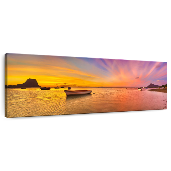 Elephant Stock Sunset And Water Wall Art - Panoramic Canvas Wall Art - Living Room Wall Decor - Nature Canvas - Brown And Orange Decor - 24" x 8"