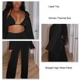 thumbnail image 4 of Sarapandan Women Long Warm Suit Lapel Straight Top High Waist Pants with Bra Thermal Underwear Set Black M, 4 of 5