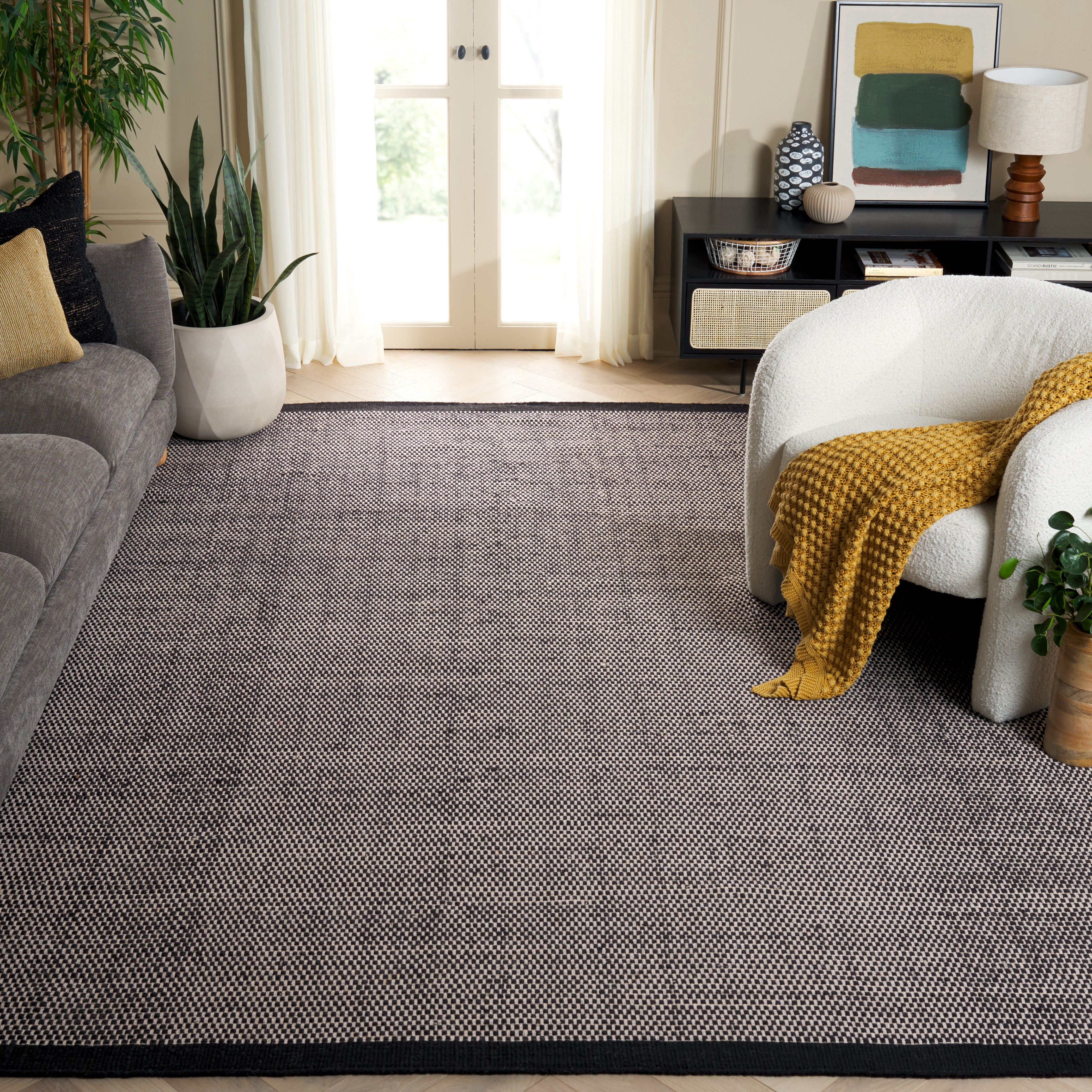 SAFAVIEH Vermont Zarif Distressed Dotted Area Rug, Black, 7' x 7' Square