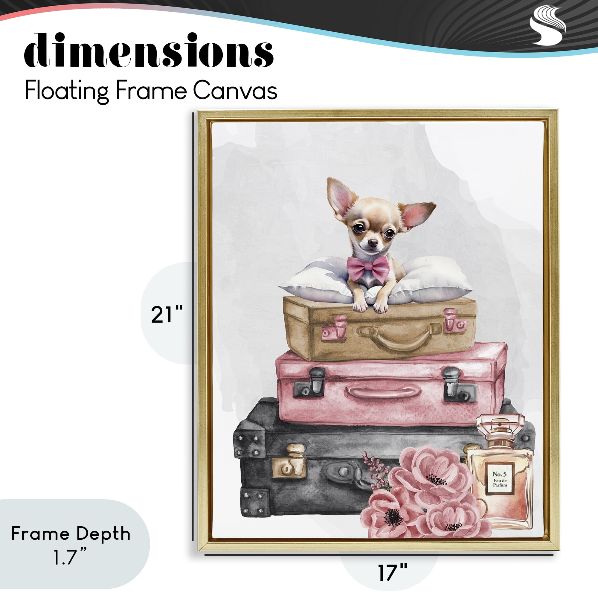 Stupell Industries Trendy Pup Travel Gold Framed Floater Canvas Wall Art, design by Kim Allen