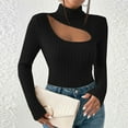 thumbnail image 4 of Women's Ribbed Knit Long Sleeve Turtleneck Tops Cutout Hollow Out Slim Fit Pullover Shirts Black1,S, 4 of 6