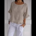 thumbnail image 4 of Blusa de Algodón y con Cuello Redondo, Dobladillo con Volantes y Corta, Color Liso, para Mujer. Albaricoque L, 4 of 7