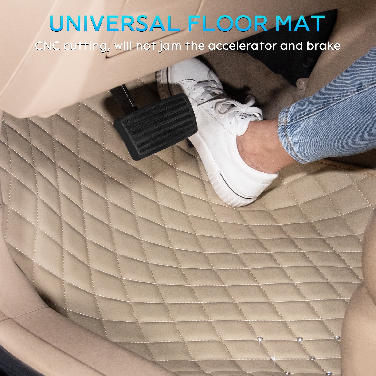 eing All Weather Pu Leather Floor Mats for Car SUV & Truck - 5 Pack/Set (Front & Rear), Heavy Duty Protection,Car Floor Cushion,Beige