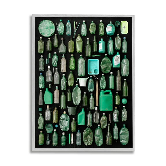 Stupell Industries Modern Plastic Waste Jetsam Various Green Bottles Framed Wall Art, 16 x 20, Design by Barry Rosenthal