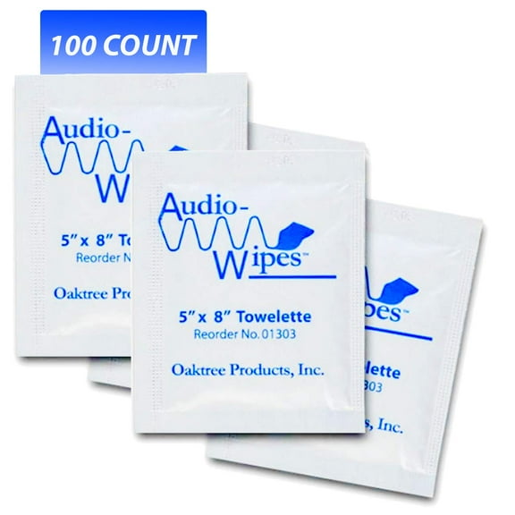 Audiologist’s Choice Individually Wrapped Audio Wipes – 100 Pack, Alcohol-Free Hearing Aid & Earmold Cleaning Wipes, Quick-Dry, Portable Singles