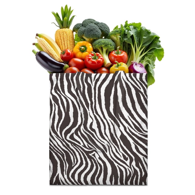 Zebra Print Canvas Tote Bag Abstract Zebra Pattern Black and White Stripes Rainbow Multicolor Zebra Modern Fashion Cute Cartoon Design Aesthetic Gradient Reusable Eco-Friendly Shopping Tote
