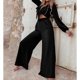 thumbnail image 2 of Conjunto De Pantalones De Pierna Ancha Con Parte Superior Anudada Para Mujer Trajes De 2 Piezas Cuello En V Corbata Delantera Manga Larga Abullonada Top Elástico Cintura Alta, 2 of 6