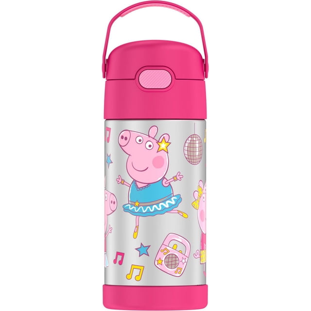 Thermos Kids Bouteille d'eau isolée sous vide avec paille rabattable, 355 ml, Peppa Pig