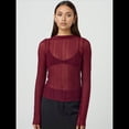 thumbnail image 4 of Camisetas de Larga Transparentes para Mujer, de Transparente, Ajustadas, con Ribete Festoneado, Blusas y Conjuntos Superiores Vino Tinto XL, 4 of 8