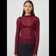thumbnail image 4 of Camisetas de Larga Transparentes para Mujer, de Transparente, Ajustadas, con Ribete Festoneado, Blusas y Conjuntos Superiores Vino Tinto M, 4 of 8