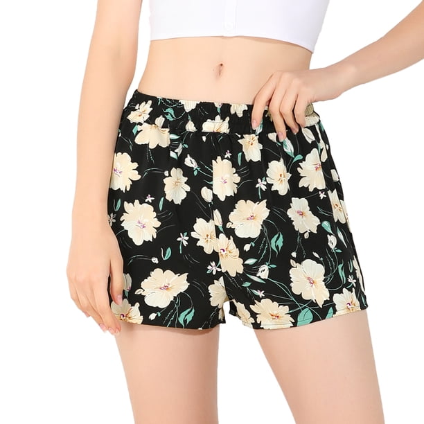 INSPIRE CHIC Pantalones Cortos De Playa De Verano Con Bolsillos De Cintura Elástica Casual Floral Para Mujer Negro L