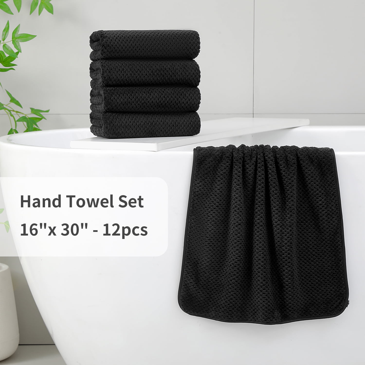 Smuge 12 Pack Hand Towels Set, 16 x 31 in Ultra Soft Microfiber Quick Dry Hand Shower Towels for Bathroom-Black