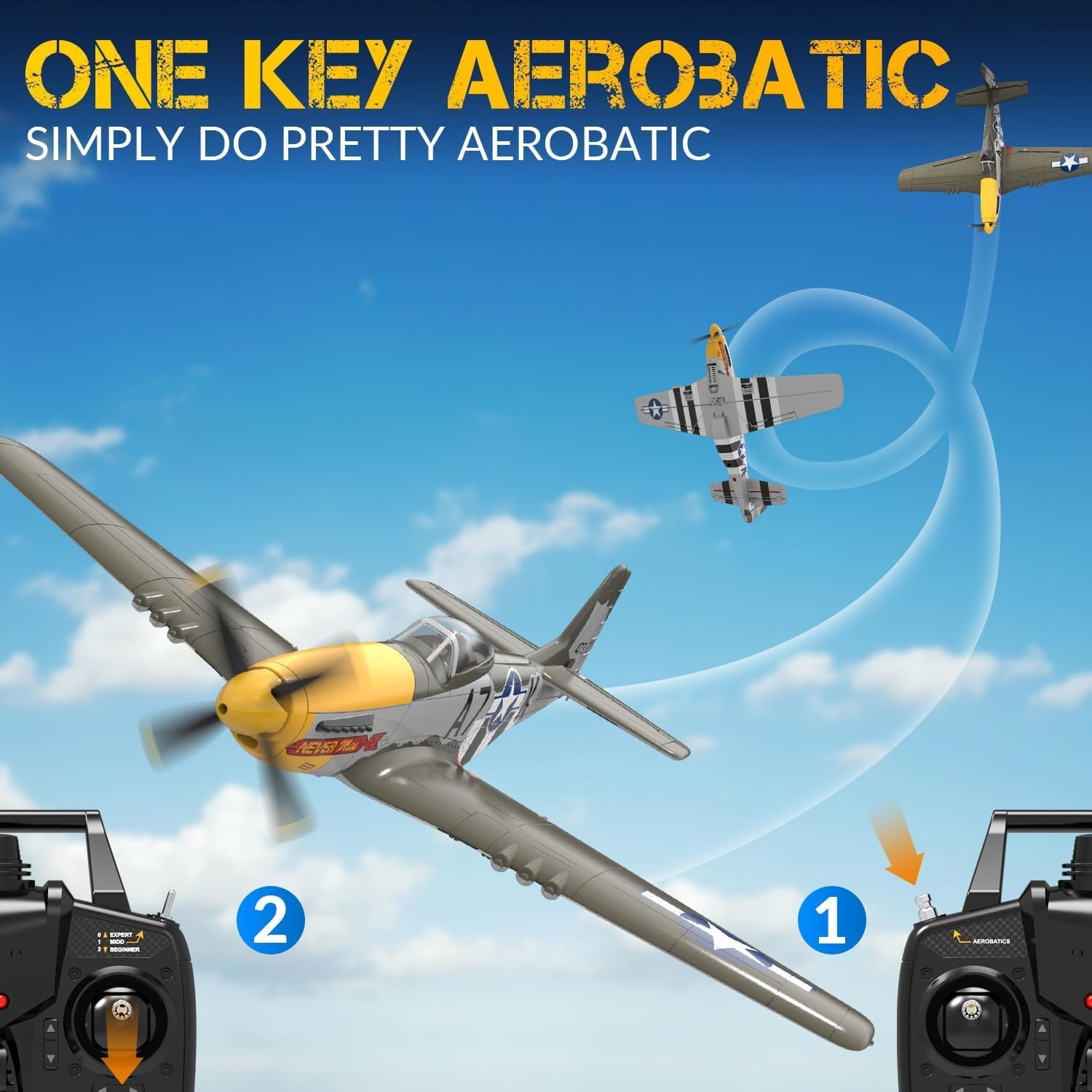 Volantex P51D Mustang RC Plane 2.4G 4CH RC Aircraft Aerobatics RTF Glider For Age 8+ &Adults
