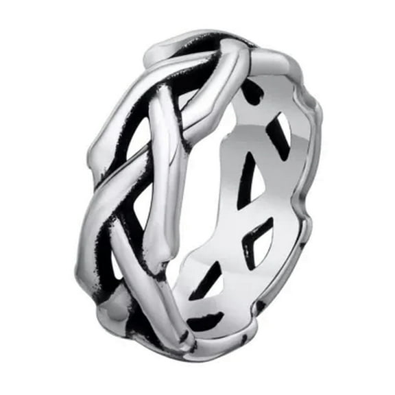 Silve Hollow Band 8.5mm Mens Male Stainless Steel Cross Ring Size 7/8/9/10/11/12