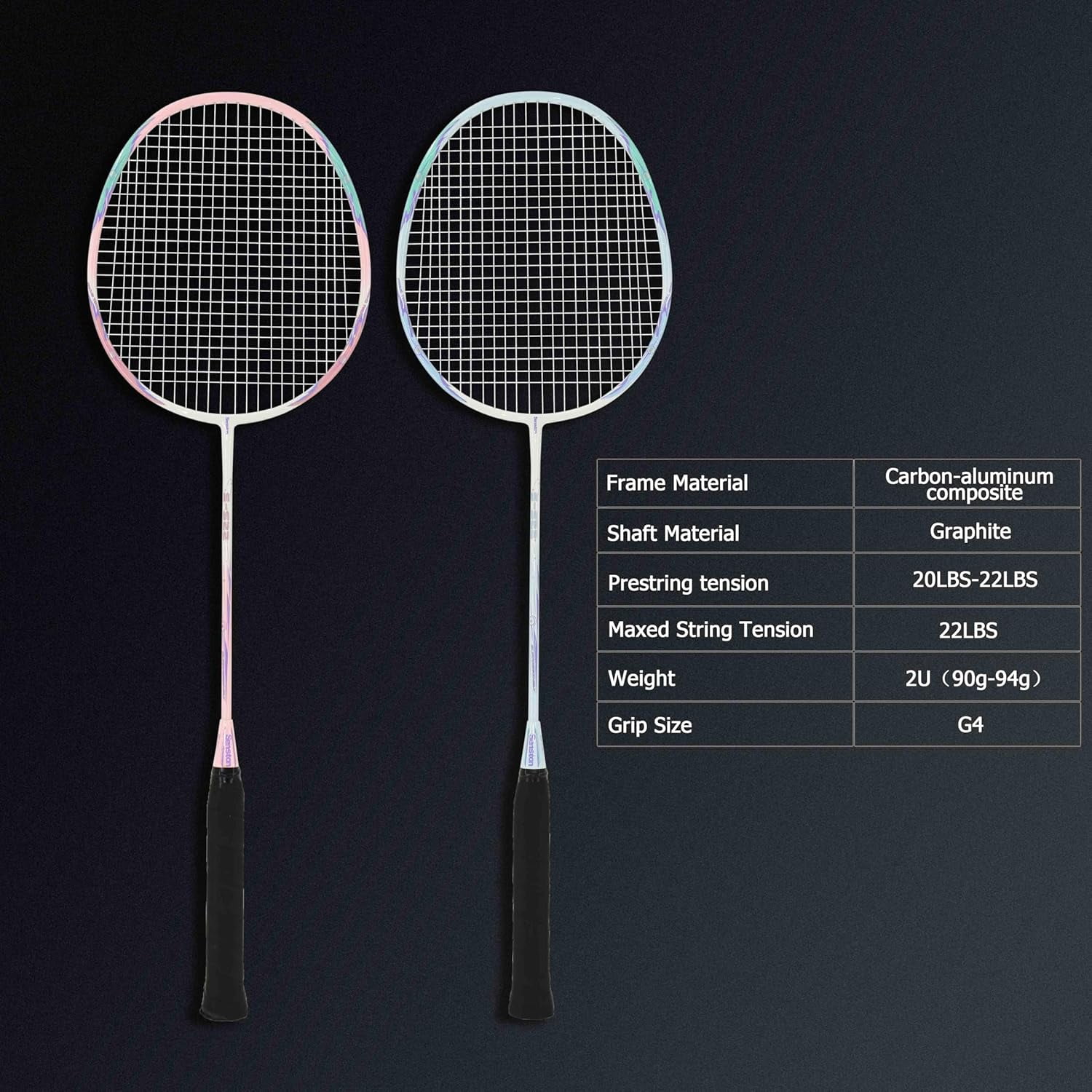 Senston Badminton Rackets Set of 2, Graphite Shaft Badminton Racquets Including Badminton Bag, 2 Badminton Shuttlecock Pink and blue