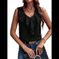 thumbnail image 3 of Blusas Sin Mangas con Volantes para Mujer, Elegantes, Informales, para Trabajo, Oficina, Cuello en V, de , Verano 2025. Negro XL, 3 of 9