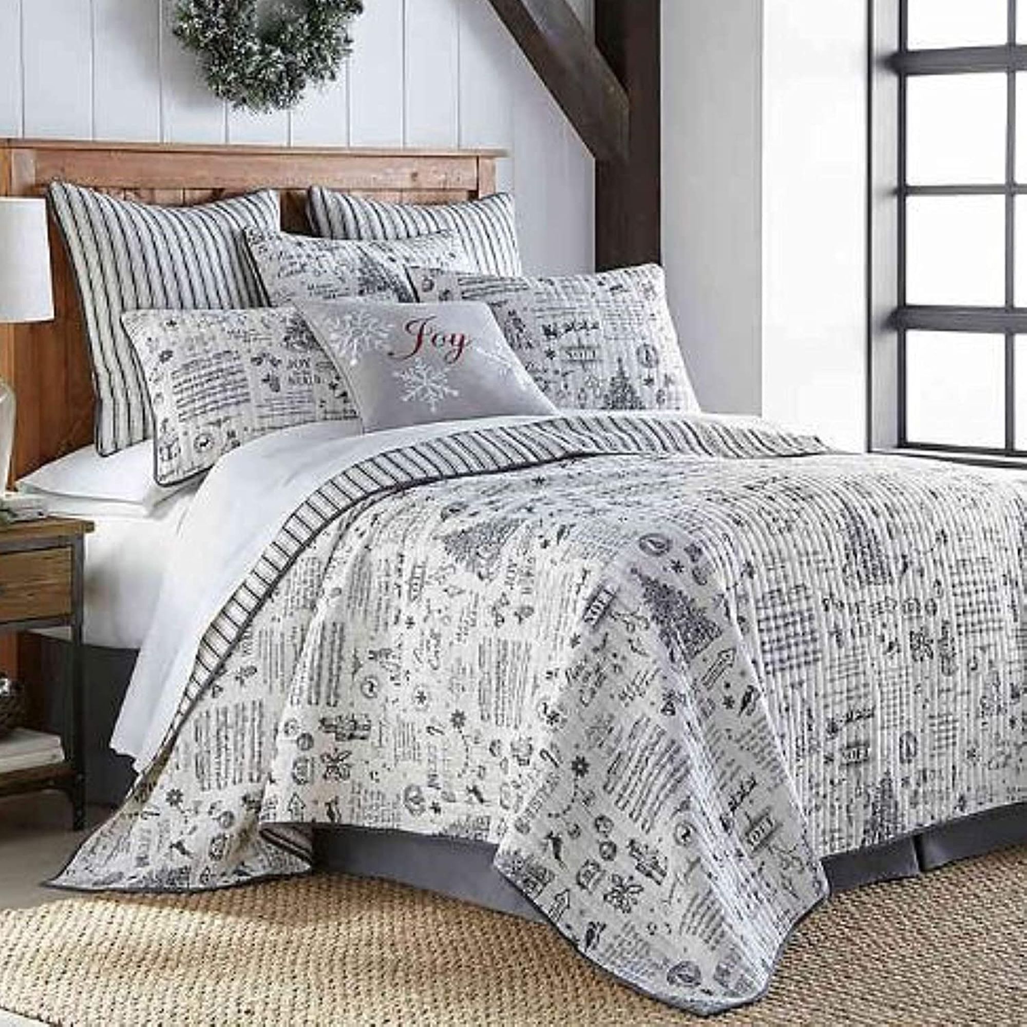 Levtex Home Full Queen Christmas Toile Quilt & Shams Set, Reversible 3 Pc Ember