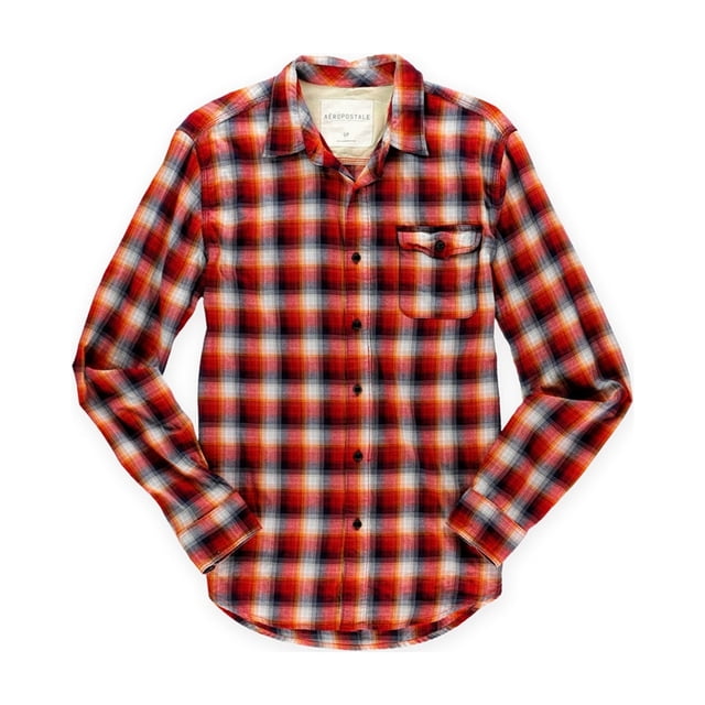 Aeropostale - Camisa con botones y bolsillo a cuadros para hombre, rojo, mediano Aeropostale Botones al frente