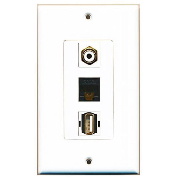 RiteAV - 1 Port RCA White and 1 Port USB A-A and 1 Port Cat6 Ethernet Black Decorative Wall Plate Decorative