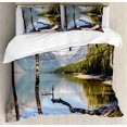 thumbnail image 1 of Glacier National Park Duvet Cover Set Queen Size, View of Lake McDonald in Montana Mother Nature Awakening Setting, Decorative 3 Piece Bedding Set with 2 Pillow Shams, Multicolor, by Ambesonne, 1 of 3