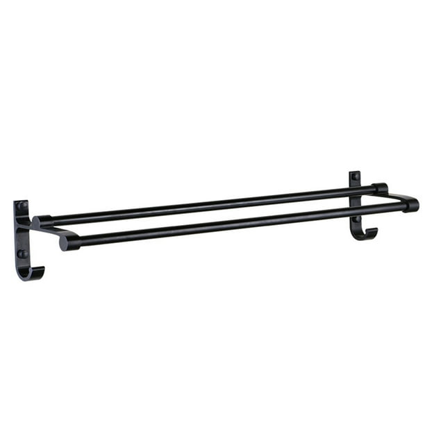 Aluminum Bathroom Towel Rack Double Bar Towel Rod Shelf Toilet Bath Towels Holder (Black 50cm