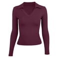 thumbnail image 4 of Laipiong Womens Tops 2026 Elegant Collar V-Neck Long Sleeve Slim Fitted Ribbed Knit T Shirts Basic Fall Winter Casual Going Out Vacation Clothes, 4 of 4
