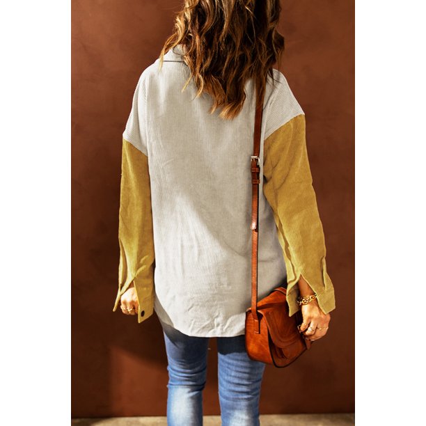 ABPHQTO Chaqueta De Mujer De Pana Color Block Con Botones Gris