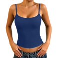thumbnail image 2 of Navy Women's Cami Crop Top Built in Bra Ribbed Polyester,Spandex Sleeveless Casual Shirts Racerback Fitted Tank Tops Camisole Tops for Women 2XL, 2 of 8