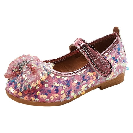 NOLDARES Mary Jane Flats for Toddler Girls Little Kids Glittery Dress Up Princess Wedding Ballet Shoes(Pink 10-10.5 Years)