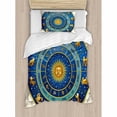 thumbnail image 3 of Astrology Duvet Cover Set King Size, Wheel of Astrological Signs Names and Dates with Moon Sun in Middle, Decorative 3 Piece Bedding Set with 2 Pillow Shams, Blue Yellow and Cream, by Ambesonne, 3 of 3