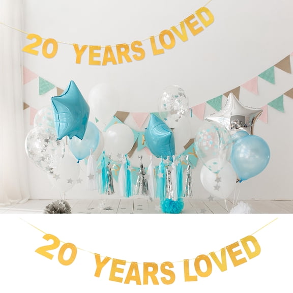 NUOLUX 1Pc Party Decorative Banner 20 Years Loved Golden Glitter for Celebration