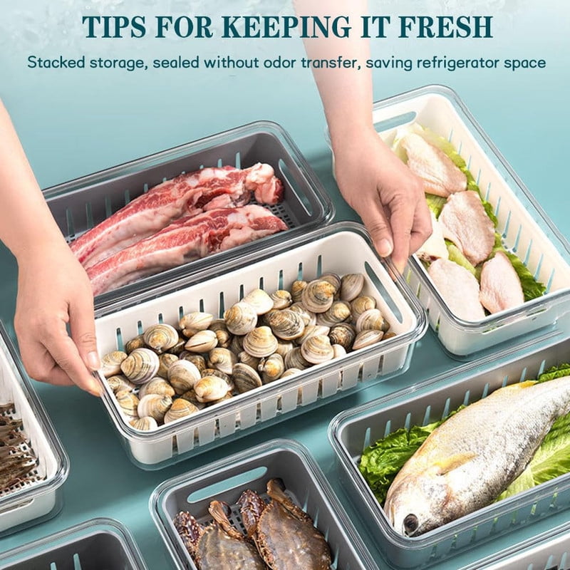 1PC Produce Saver Rectangular Food Storage Container, White, 11.5 x 5.8 x 2.9 Inches, Airtight, Leak Proof, Reusable, Durable, Dishwasher Safe