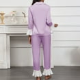 thumbnail image 6 of Womens Pajama Sets Long Sleeve Button Down Shirts and Ruffles Bottoms with Pockets Loungewear Soft Comfy Homewear Pj Sets for Woman, 6 of 7