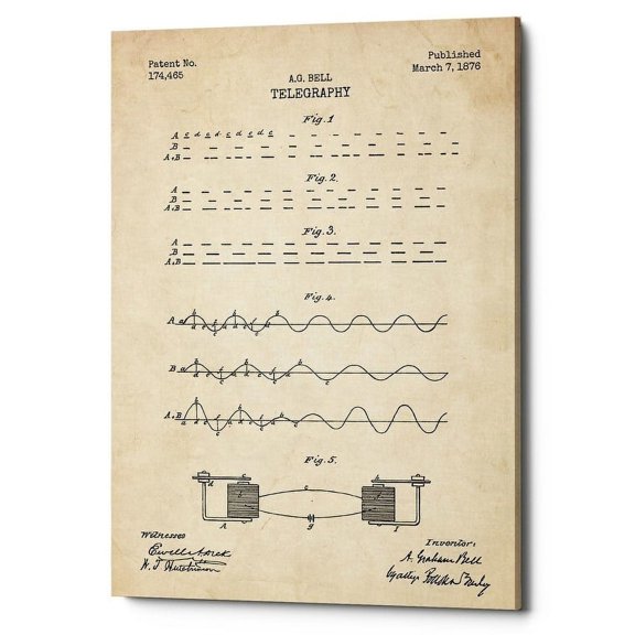 "Telegraphy Blueprint Patent Parchment" Giclee Canvas Wall Art, 12" x 18"