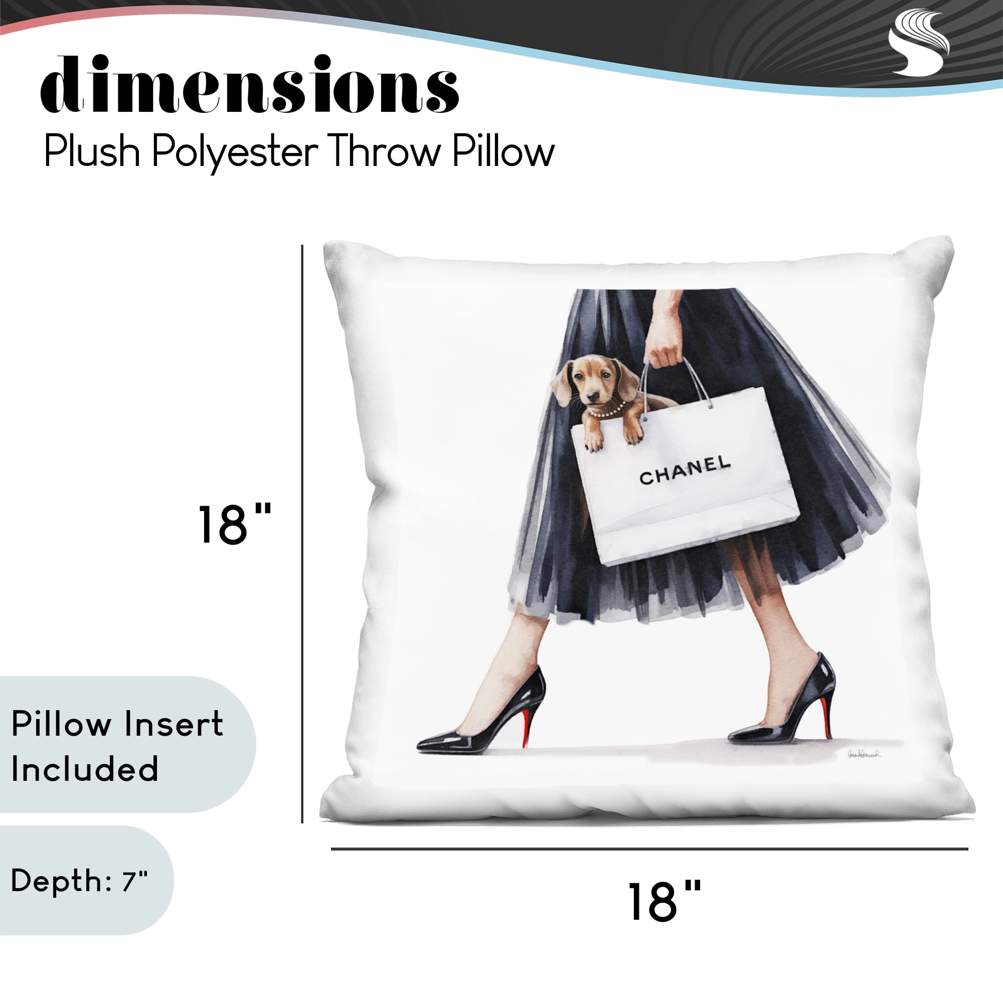 Stupell Industries Elegant Dog & Shopping Bag Decorative Printed Throw Pillow, design by Amanda Greenwood, 18 x 7 x 18