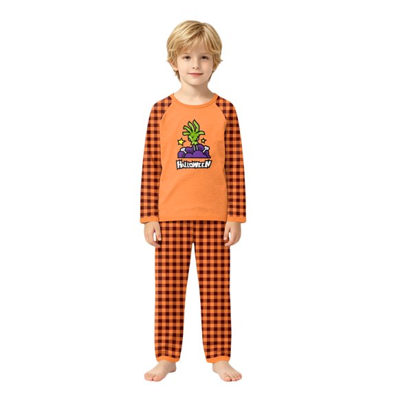 Soft Matching Family Halloween Pajamas PJs Set, Spooky Pumpkin Ghost Print Long Sleeve Top Pants Lounge Sleepwear for Party