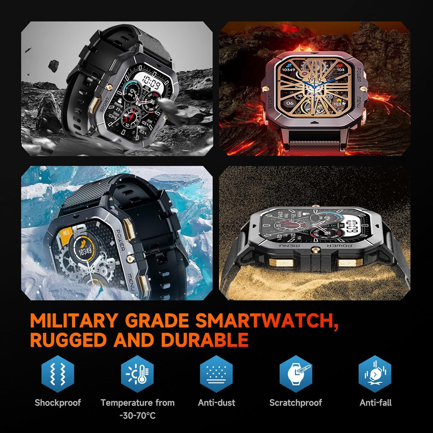Smart Watch for Men, Waterproof Military Watch 2.02” HD Touchscreen Answer/Make Calls, Sport Fitness Activity Tracker with Heart Rate/Oxygen/Sleep Monitor/100+ Sports Modes