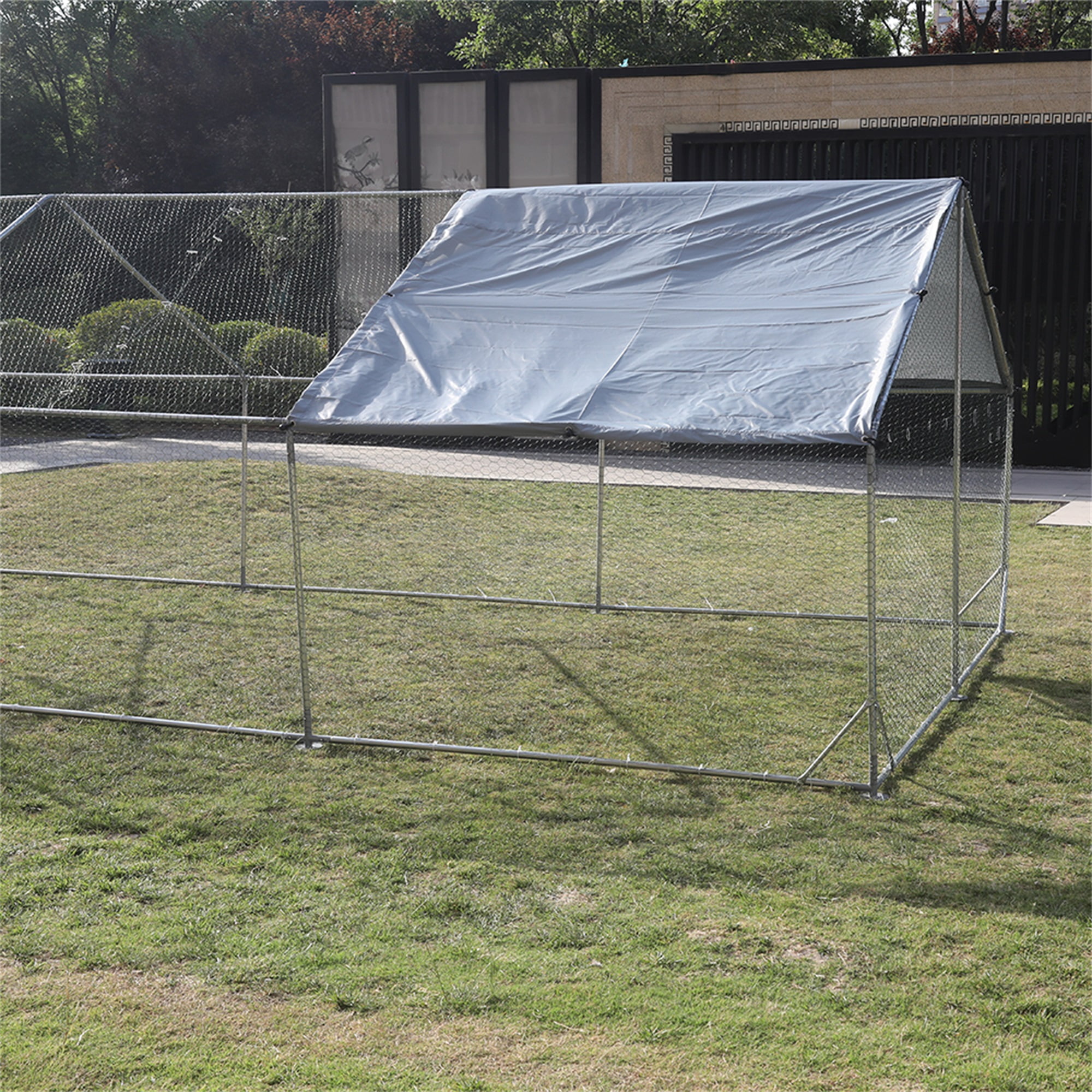 Pefilos 19.7'L Outdoor Large Chicken Coop, Walk-in Metal Poultry Cage Hen Run House Rabbits Habitat Pen with Waterproof and Anti-Ultraviolet Cover, Silver Pefilos 19.7'L Outdoor Large Chicken Coop, Walk-in Metal Poultry Cage Hen Run House Rabbits Habitat Pen with Waterproof and Anti-Ultraviolet Cover, Silver