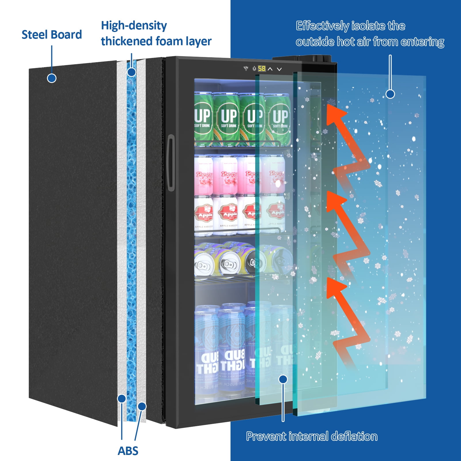 Artbros 3.2 Cu.  ft Mini Fridge with Glass Door, Beverage Refrigerator Cooler with Touch Temperature Control Panel for Soda, Drinks, and Wine