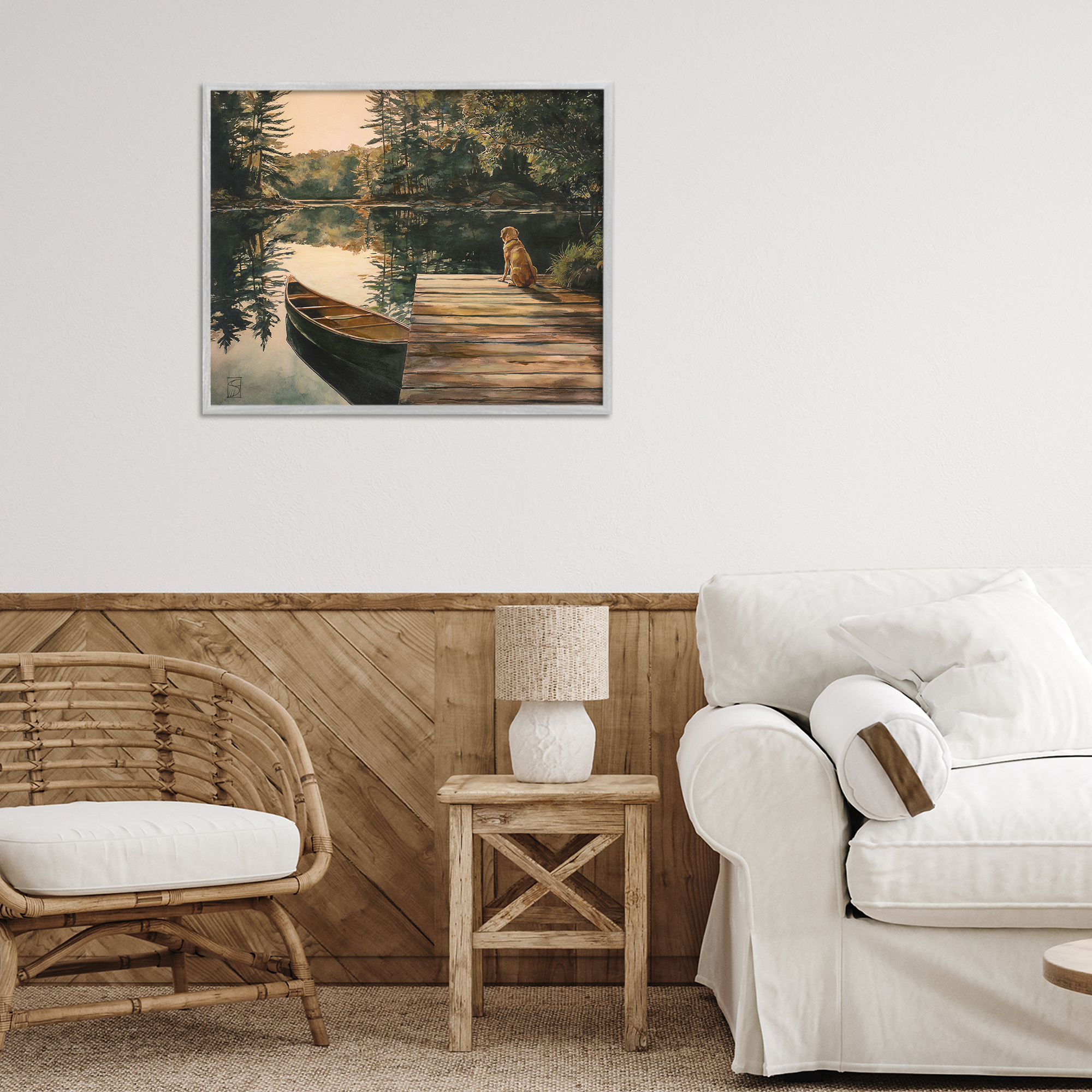 Lake Life at Sunset Gray Framed Giclee Art, design by Sara Culpepper