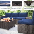 thumbnail image 4 of IDEALHOUSE 6 Pieces Outdoor Patio Furniture Set, Wicker Patio Conversation Set Sectional Sofa, Brown Patio Sofa with 5 Navy Blue Seat Cushions and 1 Glass Coffee Table, 4 of 7