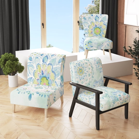Designart "Watercolor Mandalas III" Upholstered Floral Accent Chair - Arm Chair