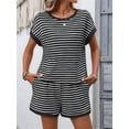 thumbnail image 6 of Women'S Summer 2 Piece Sets Striped Short Sleeve T Shirts and Shorts Loungewear Matching Set, 6 of 9