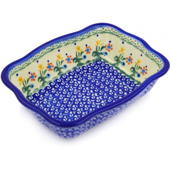 Poterie Polonaise Rectangulaire Boulanger 8 Pouces (Fleurs de Printemps)