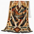 thumbnail image 2 of Southwestern Geometric Desert Landscape, Peaceful Mountain Lake Scene, Warm Flannel Blanket for Cabin and Lodge, Outdoor Lovers Camping Gift, Festive Home Decor, 2 of 9